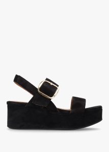 ALPE Altona Black Suede Flatform Sandals 