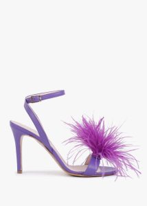 DANIEL Anost Purple Leather Ostrich Feather Heeled Sandals 