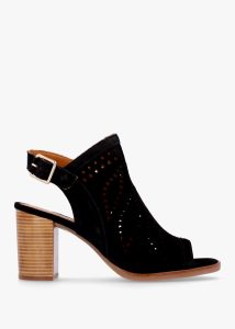 ALPE Arona Black Suede Laser Cut Block Heel Sandals 