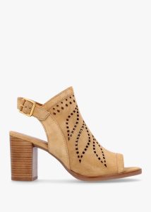ALPE Arona Tan Suede Laser Cut Block Heel Sandals 