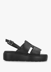DONNA LEI Ashling Black Leather Lattice Low Wedge Sandals 