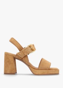 ALPE Athens Tan Suede Block Heel Platform Sandals 