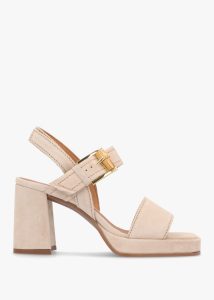 ALPE Athens Beige Suede Block Heel Platform Sandals 