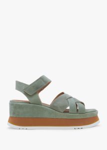 ALPE Atlanta Khaki Suede Cross Strap Wedge Sandals 