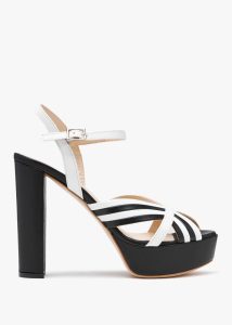 DANIEL Avery Black & White Leather Platform Heeled Sandals 