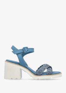 DONNA LEI Bali Blue Leather Woven Block Heel Sandals 