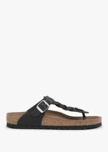 BIRKENSTOCK Gizeh Braided Black Oiled Leather Toe Post Sandals 
