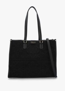 MY BEST BAG Black Embossed Crochet & Leather Tote Bag 