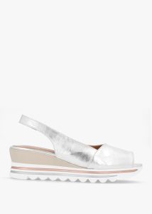 DANIEL Canna Silver Leather Peep Toe Wedge Sandals 
