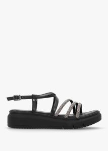 DANIEL Clematis Black Leather Diamante Cross Strap Sandals 