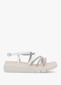 DANIEL Clematis White Leather Diamante Cross Strap Sandals 