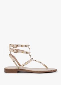 DF By DANIEL Cube Beige Square Studded Gladiator Sandals 