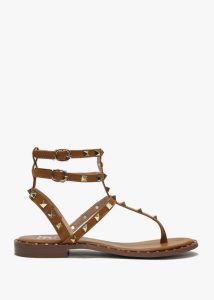 DF By DANIEL Cube Tan Square Studded Gladiator Sandals 