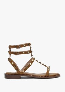 DF By Daniel Cuboid Tan Studded Gladiator Sandals 