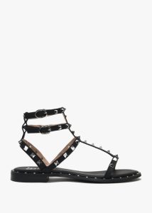 DF By DANIEL Cuboid Black Studded Gladiator Sandals 