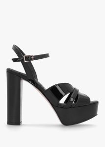 DANIEL Darcey Black Patent Leather Platform Heeled Sandals 
