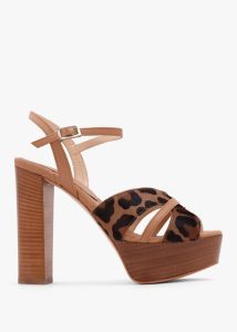 DANIEL Darcey Leopard Calf Hair Platform Heeled Sandals 