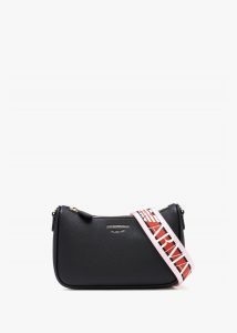 EMPORIO ARMANI Lilly Black Silver Pebbled Baguette Bag 
