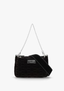 EMPORIO ARMANI Mini Black Velluto Monogram Evening Pouch Bag 