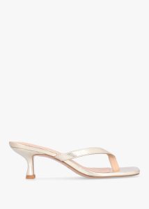 DANIEL Eden Gold Leather Toe Post Kitten Heel Sandals 