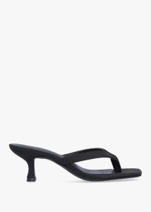 DANIEL Eden Black Leather Toe Post Kitten Heel Sandals 