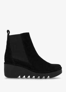FLY LONDON Bagu Black Suede Wedge Chelsea Boots 
