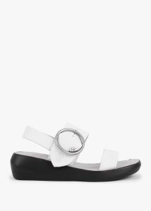 FLY LONDON Bani Off White Leather Big Buckle Sandals 