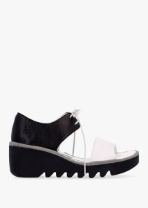 FLY LONDON Bilu White Black Wedge Sandals 