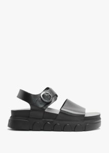 FLY LONDON Cree Black Leather Slab Sandals 
