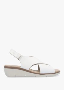 FLY LONDON Nabi White Leather Sling Back Low Wedge Sandals 