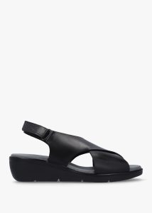 FLY LONDON Nabi Black Leather Sling Back Low Wedge Sandals 
