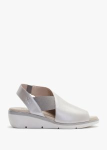 FLY LONDON Nily Silver Leather Low Wedge Sandals 