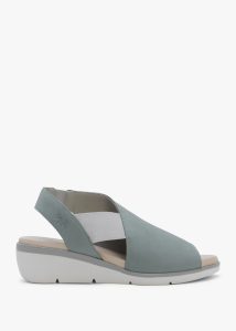 FLY LONDON Nily Pale Blue Leather Low Wedge Sandals 