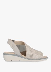 FLY LONDON Nisi Silver Perforated Leather Low Wedge Sandals 