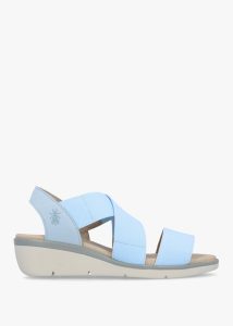 FLY LONDON Noli Sky Blue Leather Elasticated Low Wedge Sandals 