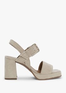 ALPE Fresno Beige Suede Block Heel Sandals 
