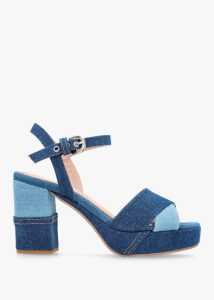 DONNA LEI Galaxy Denim Platform Block Heel Sandals 