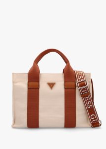 GUESS Small Canvas II Natural Cognac Tote Bag 