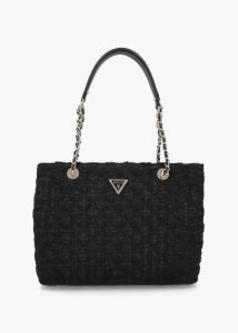 GUESS Large Giully Black Tweed Tote Bag 
