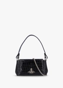 VIVIENNE WESTWOOD Hazel Medium Black Croc Embossed Shoulder Bag 