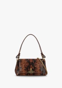 VIVIENNE WESTWOOD Hazel Medium Embossed Snake Leather Shoulder Bag Siz