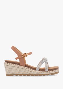 DANIEL Iknot Diamante Knot Tan Leather Low Wedge Sandals 