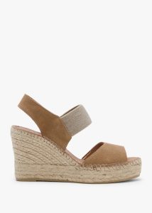 DANIEL Ilasty Tan Suede Elasticated Front Strap Wedge Sandals 