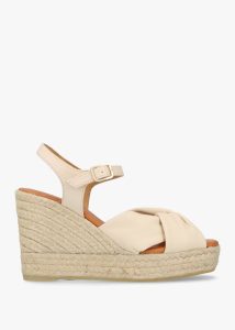 DANIEL Kimberly Cream Leather Knotted Wedge Espadrille Sandals 
