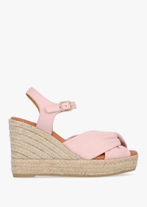 DANIEL Kimberly Pink Leather Knotted Wedge Espadrille Sandals 