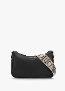EMPORIO ARMANI Lilly Black Silver Pebbled Baguette Bag 