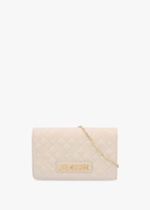 LOVE MOSCHINO Diamond Quilt Flapover Avorio Cross-Body Bag 