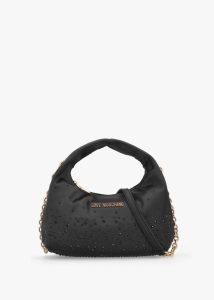 LOVE MOSCHINO Majestic Black Rhinestone Hobo Bag 