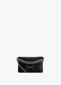 LOVE MOSCHINO Strass Heart Nero Chain Shoulder Bag 