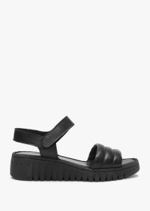 DANIEL Lola Black Leather Y Back Tread Sole Sandals 